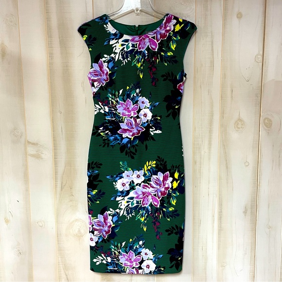 Vince Camuto Dresses & Skirts - Vince Camuto Green Black Purple Stripe Floral Sleeveless Cocktail Dress Sz 4